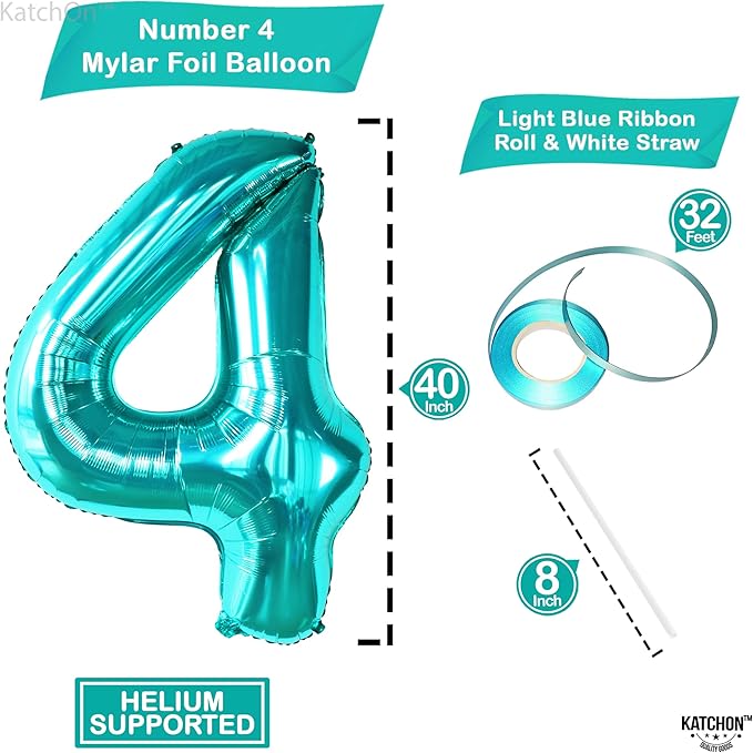 KatchOn, Giant Aqua Blue Number 4 Balloon - 40 Inch | Mermaid Number