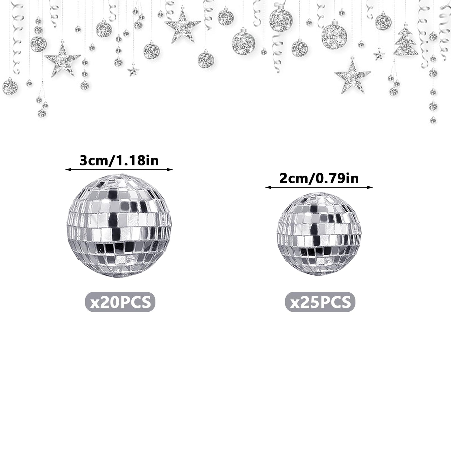 45 PCS 0.78Inch 1.18Inch Disco Ball Cake Decoration Ornaments