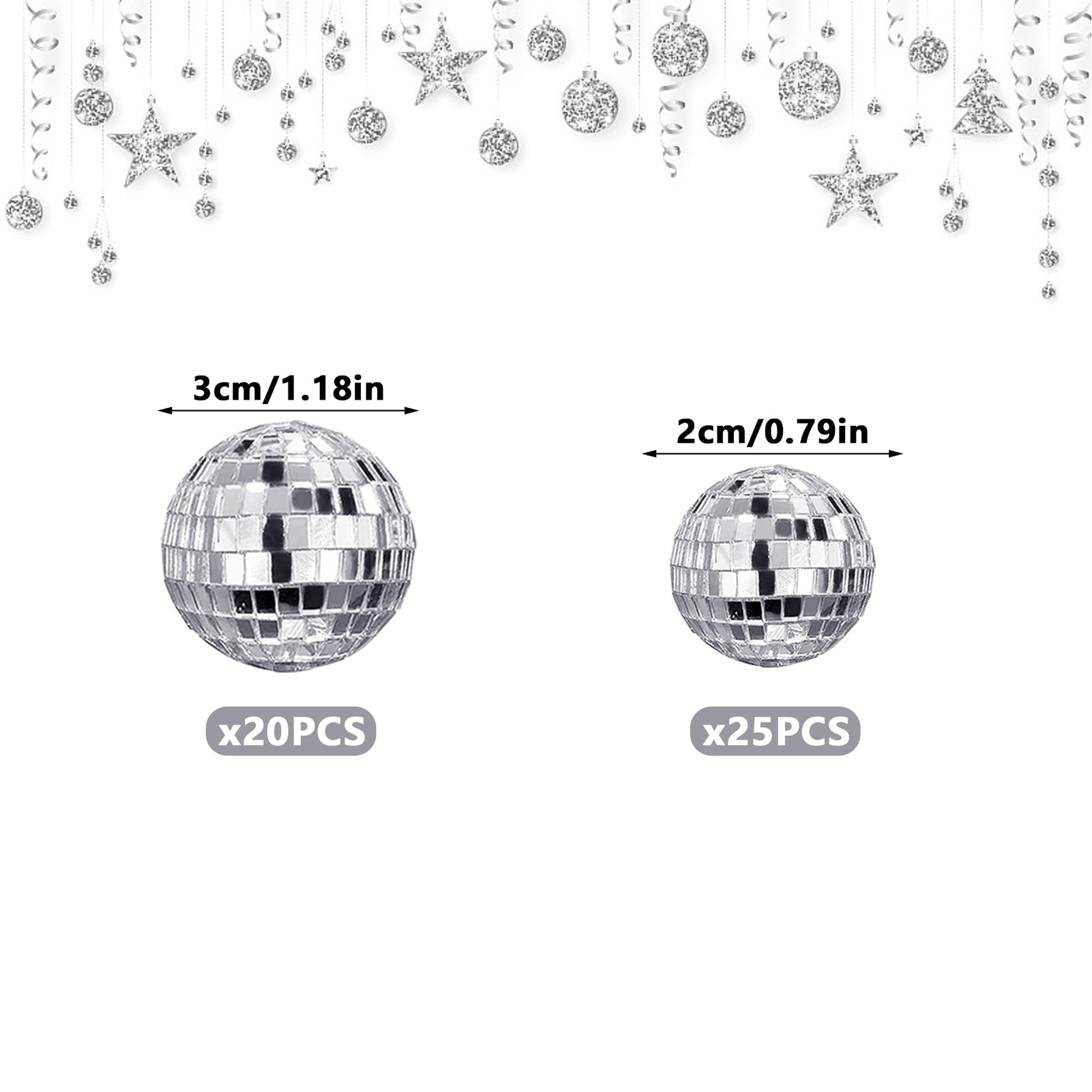 45 PCS 0.78Inch 1.18Inch Disco Ball Cake Decoration Ornaments