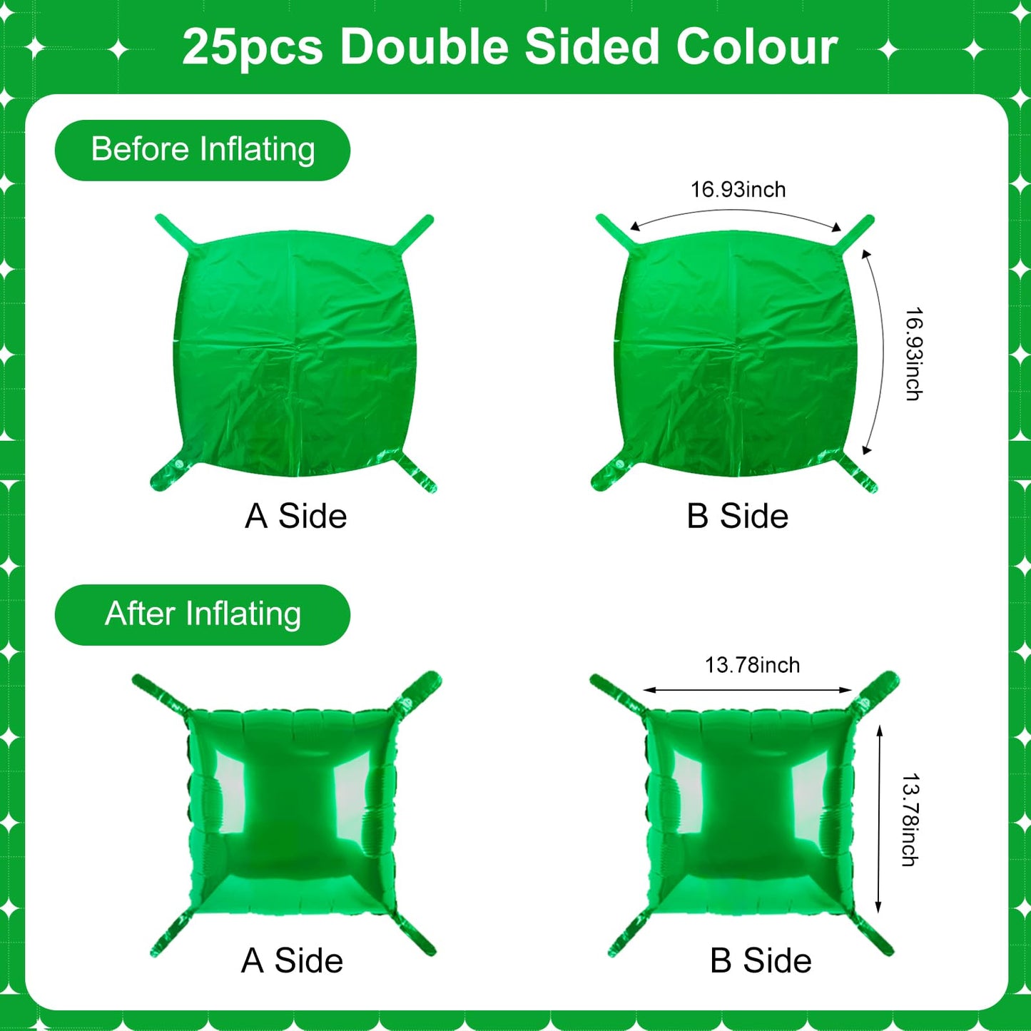 Shamrock Green Square Foil Balloons for St Patrick's Day Decor, 25 Pcs