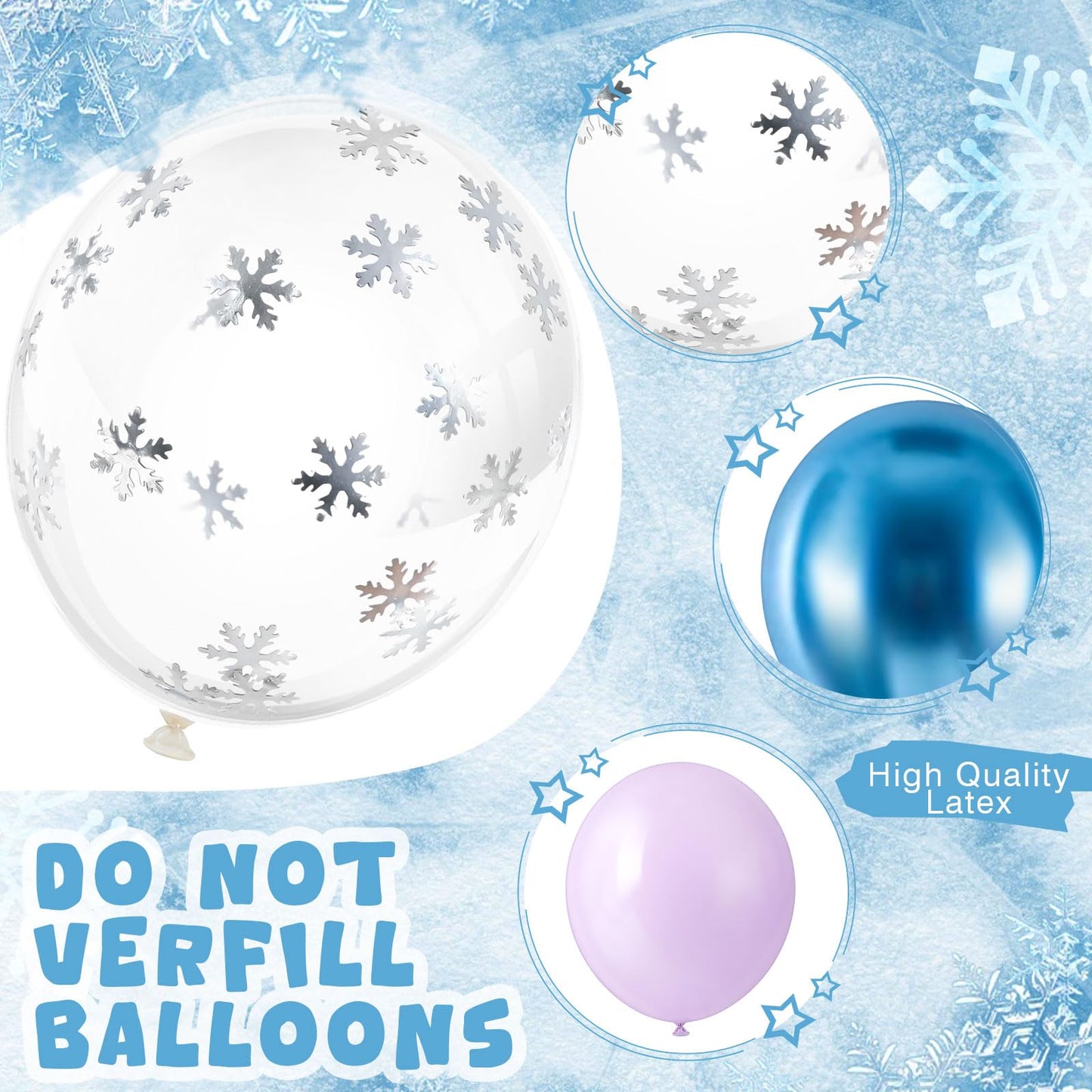 Civaner 48 Pcs Snowflake Balloons Bulk 12 Inches Pastel Blue Metallic
