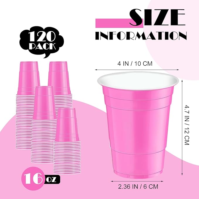 120 pcs 16 oz Pink plastic cups Valentines Day plastic Cups 16 oz