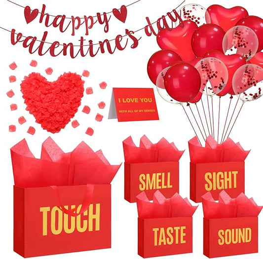 Soulchen 47 Pcs 5 Senses Gift Bags with Tissue Red Valentine Party