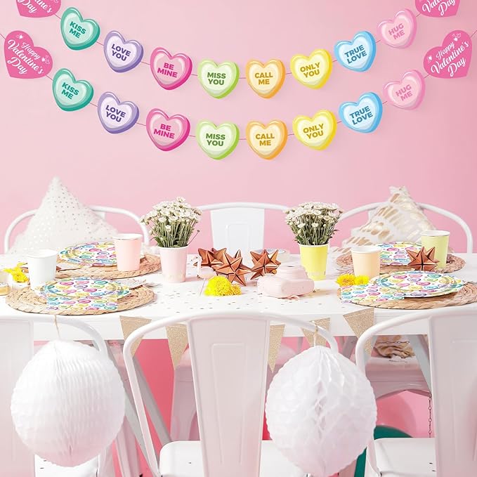 98Pcs Valentines Day Plates and Napkins Conversation Hearts Party