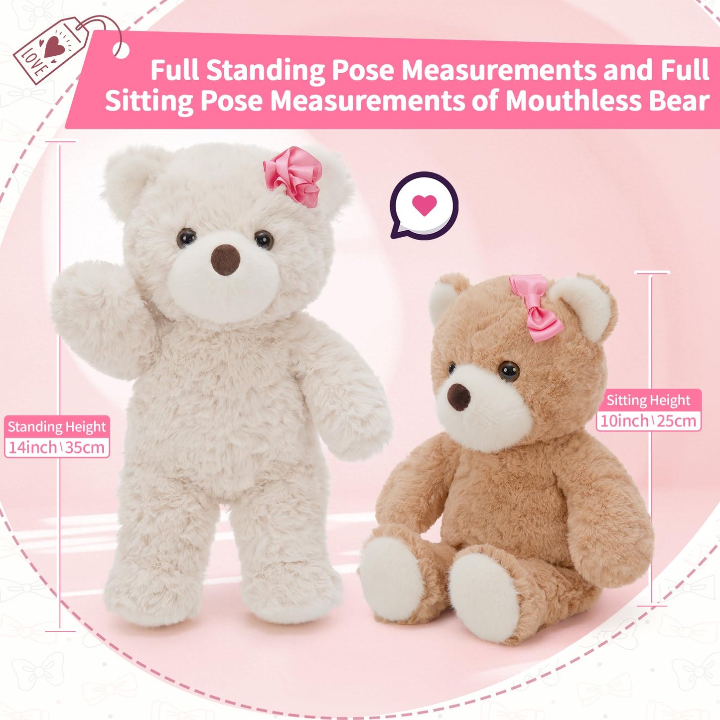 Muiteiur 2 Packs Teddy Bears Bulk, 13.8 Inch Teddy Bear Set with Pink