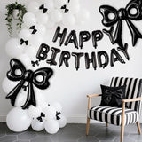 Black Happy Birthday Balloons, 31”Huge Black Bow Aluminum Foil