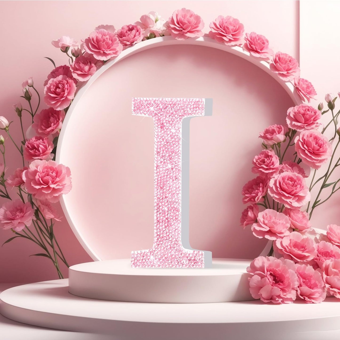 Qunclay Pink Crystal Diamond Letter Wall Decor, Glitter Wooden Bling