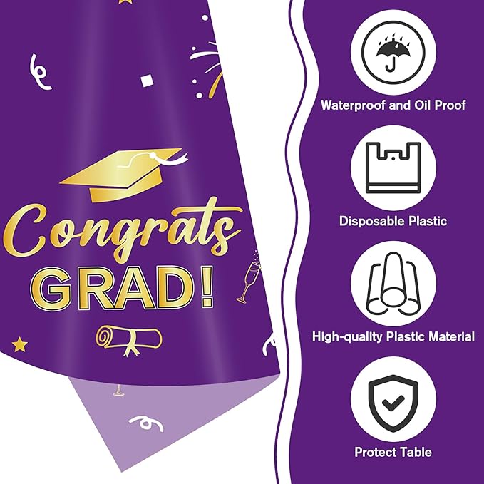 Slergut Purple and Gold Graduation Decorations 2026, 3 Pack Purple