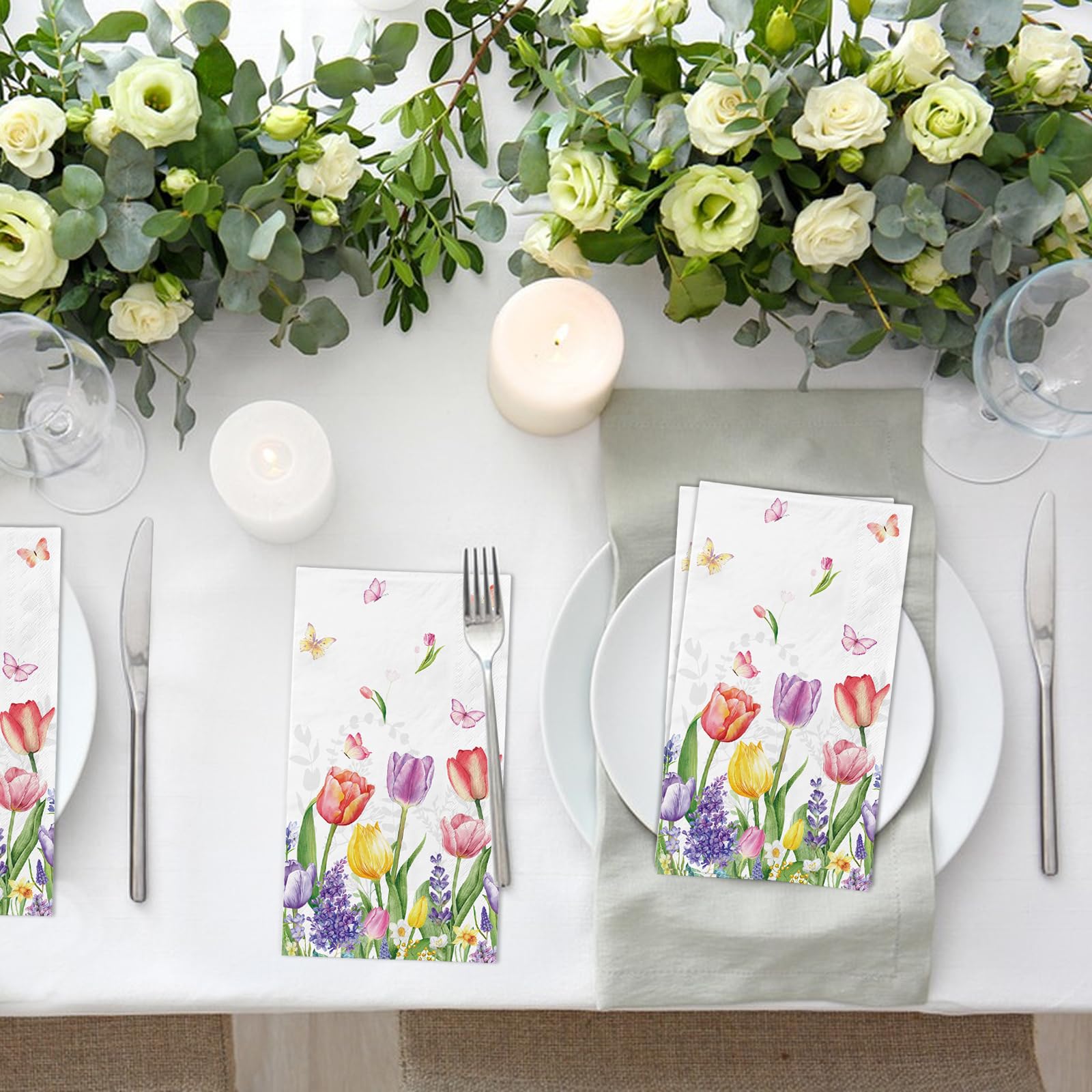 100 Spring Floral Disposable Paper Decorative Guest Napkins Watercolor