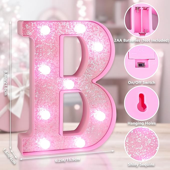 Pink Light Up Letters, LED Marquee Letters for Table, Small Glitter #2
