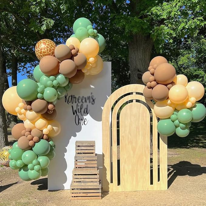 Brown Green woodland Party Balloons, 60 Pcs 12 Inch Sage Green Brown