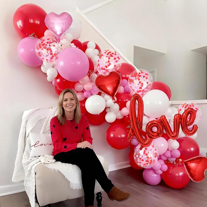 Valentines Day Balloon Arch Kit Pink Red White Balloons Garland Love