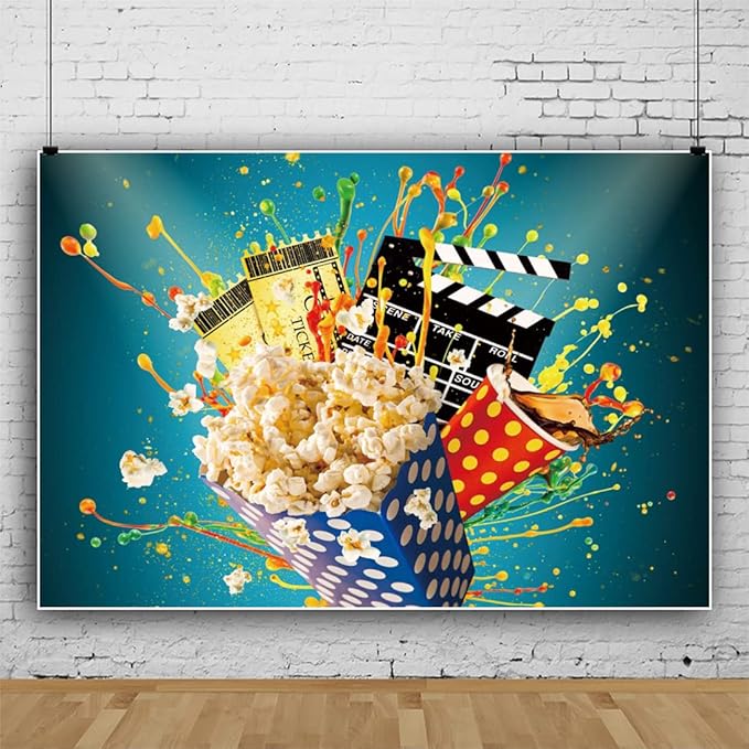 10x5ft Movie Night Party Backdrop for Photo Tickets Popcorn Movie