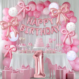 Pink Bow Happy Birthday Balloons, 40” Aluminum Foil Number 1 Balloon