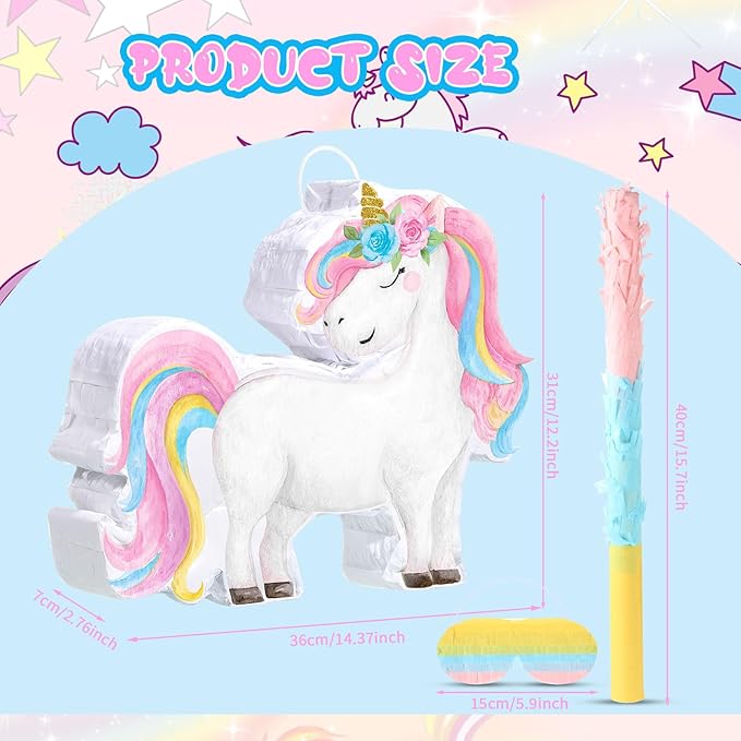 Small Unicorn Piñata with Stick Blindfold Piñata Unicorn for Girls