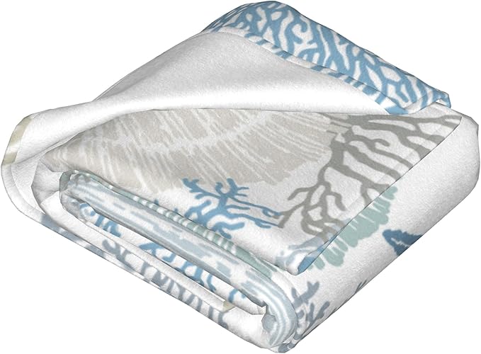 Nautical Coastal Blanket Starfish Seashell Coral Beach Themed Throw