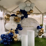 Blue and Gold Balloons Arch Garland Kit, 134pcs Navy Blue Gold White