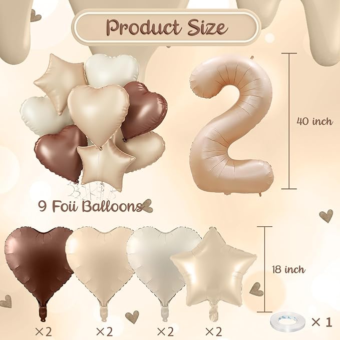Nude 2 Balloons Set, 40 Inch Retro Apricot Foil Number 2 Balloon Boho