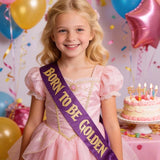 “BORN TO BE GOLDEN” Demon Movie Party Sash, Purple Satin with Gold