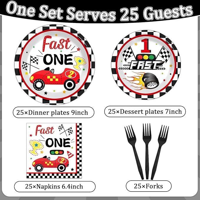 Fast One Birthday Decorations for Boys Racing Car 1st Birthday Party