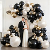 Black and Gold Balloon Arch Kit, Double Stuffed 129 Pcs Gold and