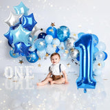Dark Blue Number 1 Balloons, Big Royal Light Blue Silver Star One