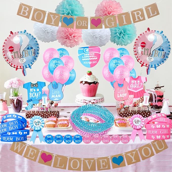 Baby Gender Reveal Party Favors Supplies Ideas Team Boy or Girl Pins
