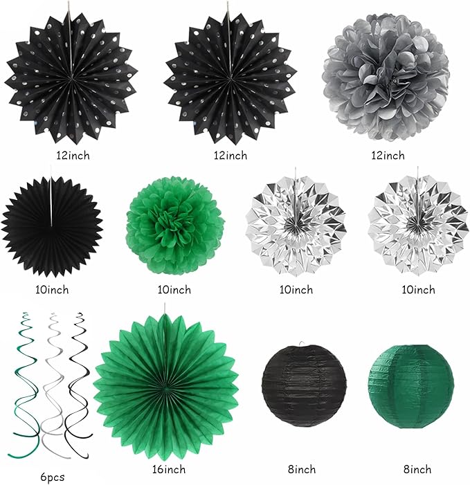 Black Green Silver Football Party Decorations 33pcs Banner Soccer