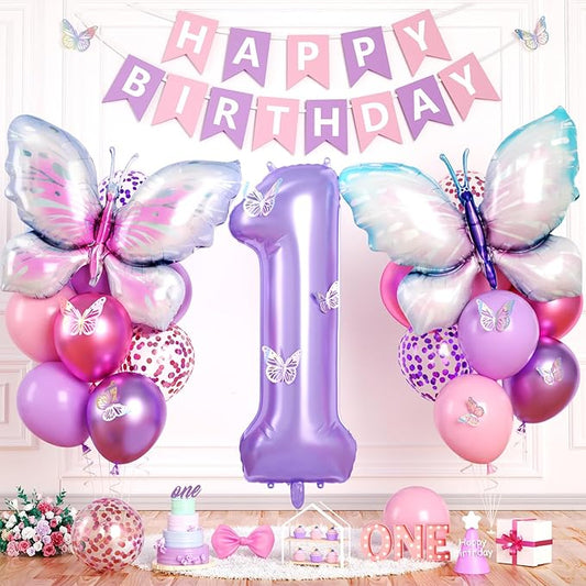 1st Birthday Decorations for Girls, 40 Inch Purple Number 1 Balloon,