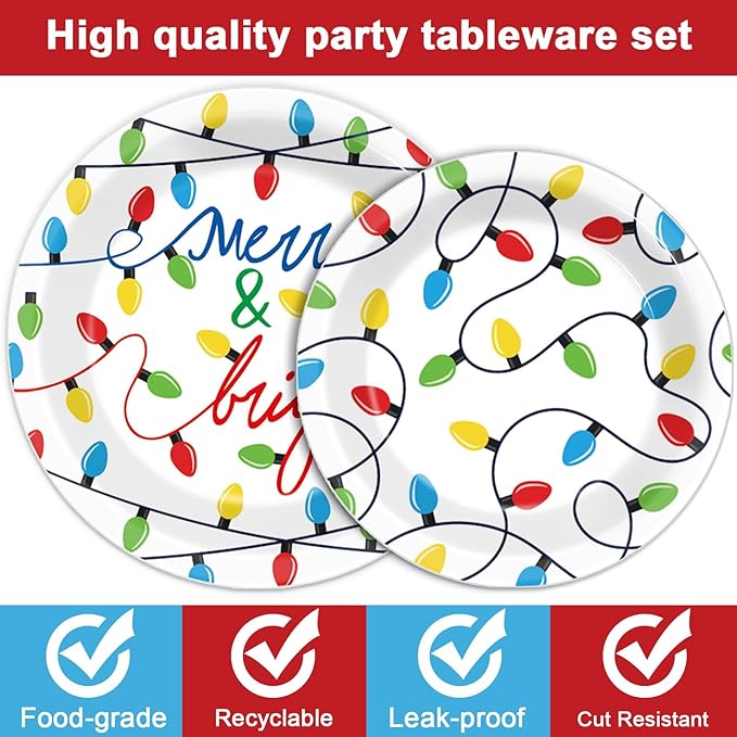 96PCS Merry Christmas Party Tableware Set Christmas Lights Party