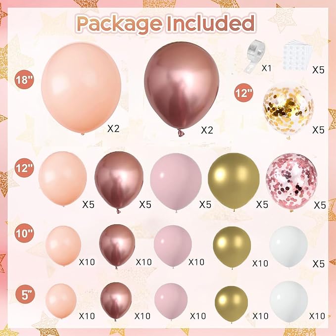Rose Gold Balloon Garland Kit, Nude Pastel Pink Metallic Gold Matte