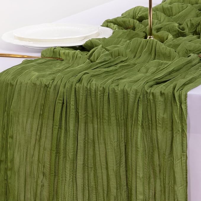 10pcs Moss Green Valentine's Day Cheesecloth Table Runner Boho