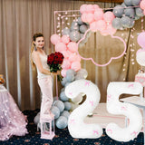 40 Inch White Number Balloons with Pink Bow Coquette Birthday