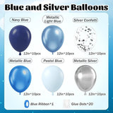 60pcs Blue and Silver Balloons 12inch with Navy Blue Pastel Blue