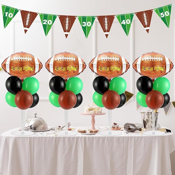 4 Sets Football Party Balloons Stand Kit with Rugby Ball Foil
