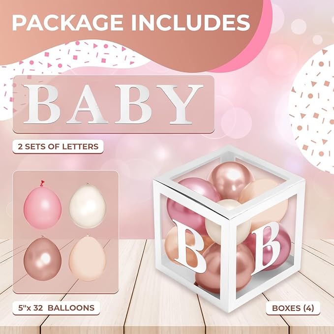 Baby Shower Boxes with Letters White Boxes with Rose Gold Dusty Pink