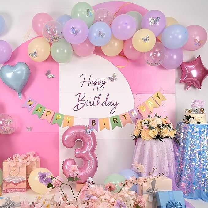 3rd Birthday Decoration for Girls Easter Pastel Rainbow Macaron 3rd