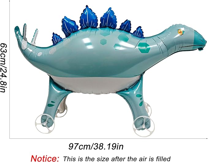 Self Standing Large Blue Dinosaur Animal Balloon With Wheels Walking