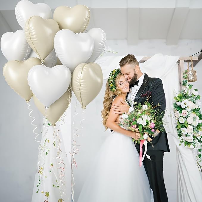 Cream Heart Foil Balloon, 18 Inch Sand White Heart Shape Foil