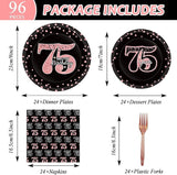 96 Pcs 75th Birthday Plates and Napkins Party Supplies Happy 75th