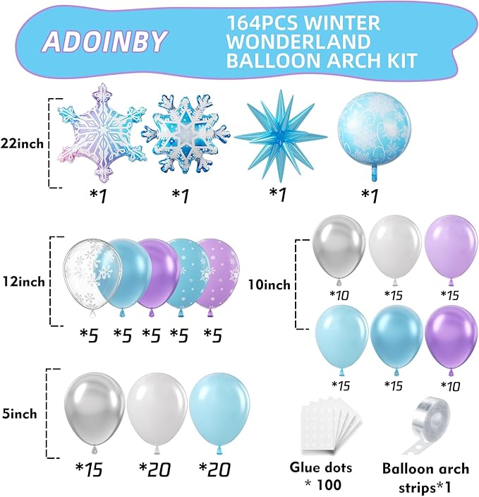 Frozen Balloon Arch Garland Kit, 164Pcs Winter Wonderland Balloon