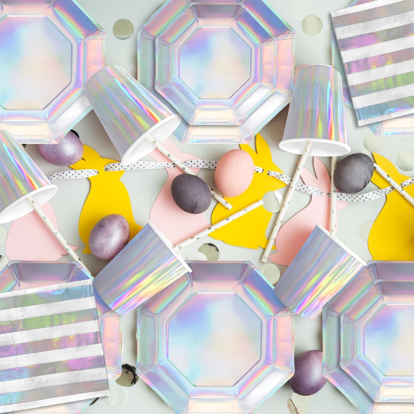 Iridescent Party Supplies - Disposable Paper Plates, Cups and Napkins
