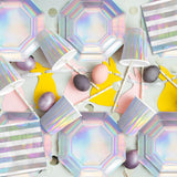 Iridescent Party Supplies - Disposable Paper Plates, Cups and Napkins
