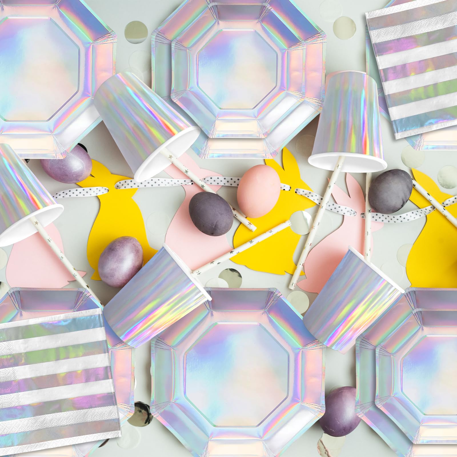 Iridescent Party Supplies - Disposable Paper Plates, Cups and Napkins