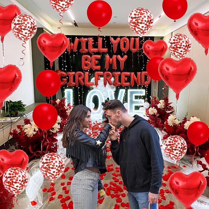 Letter Balloons - Will You Be My Girlfriend 18“ Red Heart Foil