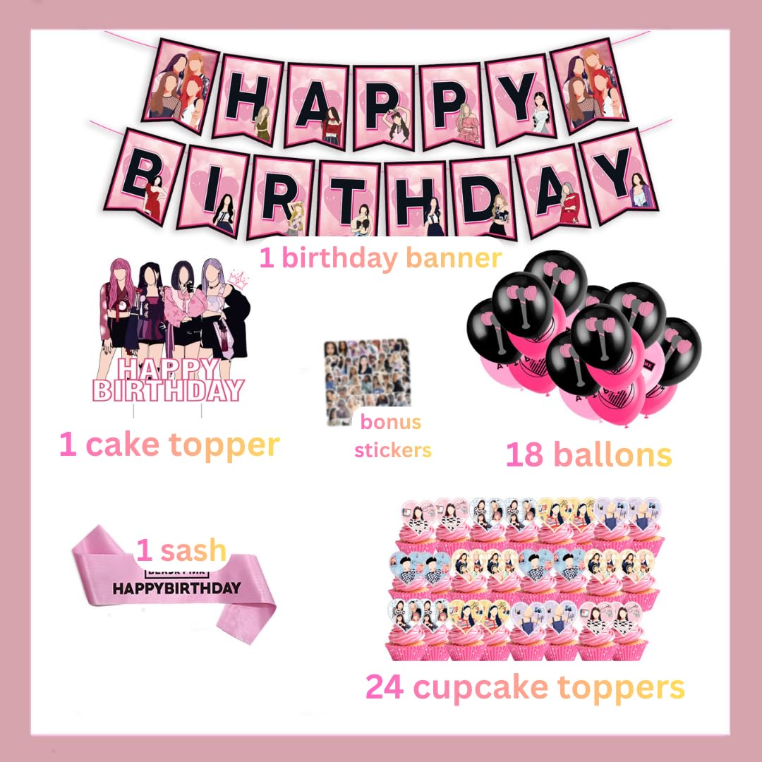 KPOP Black Pink Girl Group Birthday Party Kit Supplies with Cake