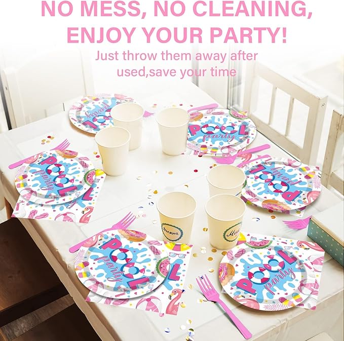 100 Pcs Swimming Pool Party Plates and Napkins Set Summer Pool Party