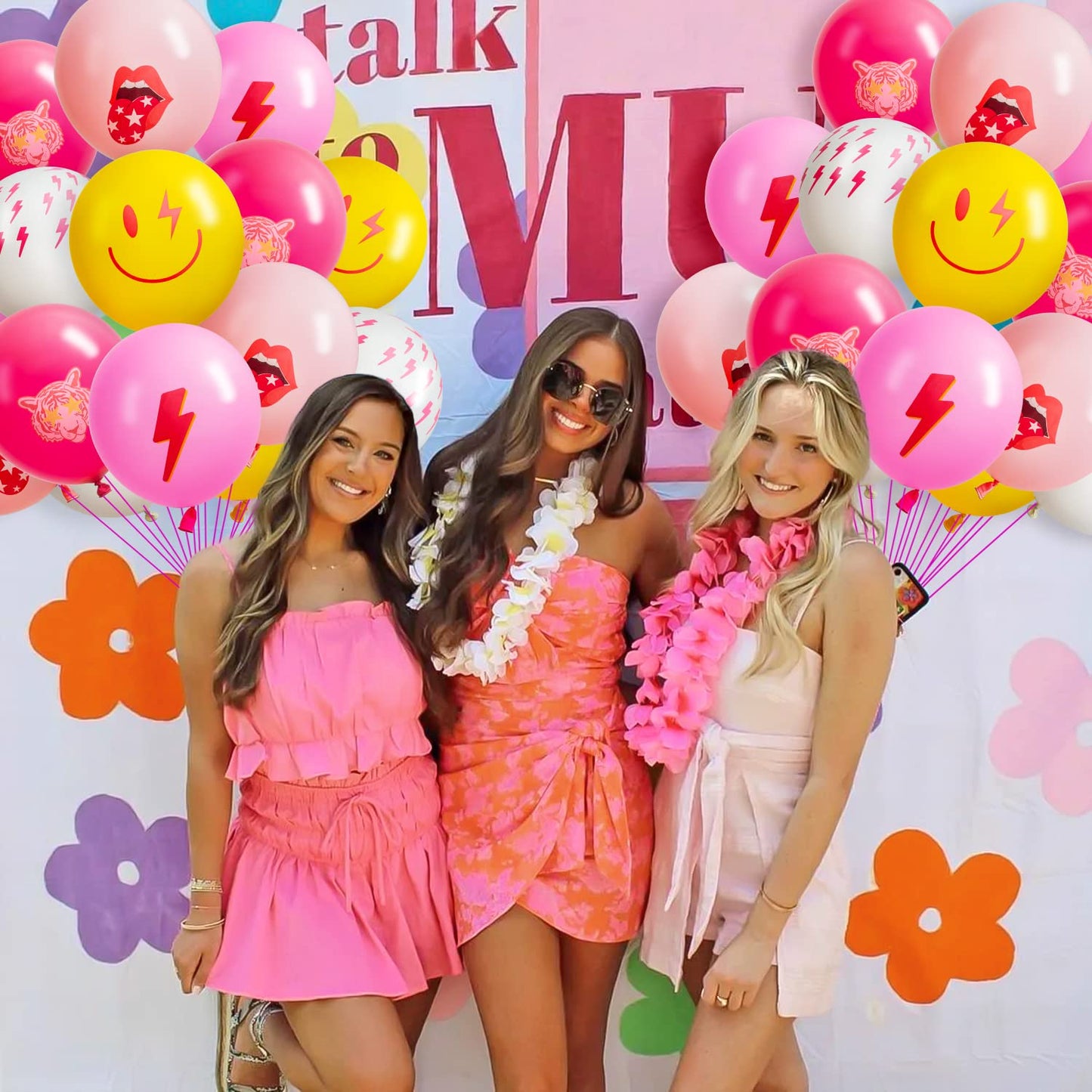 AellasNervalt 50Pcs Preppy Y2k Hot Pink Party Balloons Smile Face