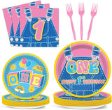96Pcs Cartoon Girls 1st Birthday Plates and Napkins English Teacher