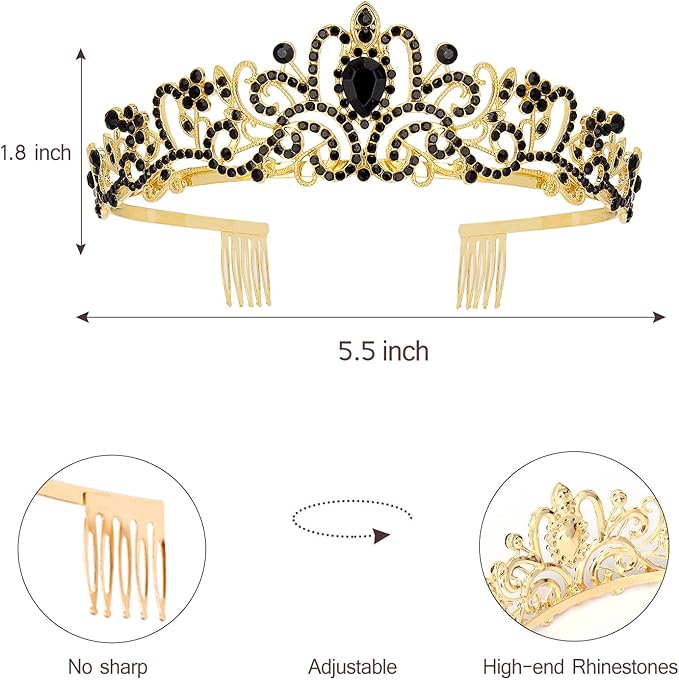 Black & Gold Party Decorations - Happy Birthday Crown Tiara Sash,